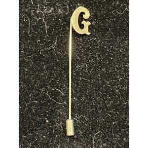 Vintage 1/2” “G” Monogram Tie Tack Hat Stick Pin Brooch Gold Tone